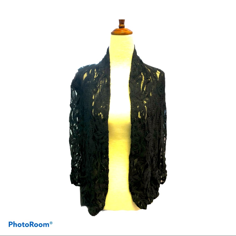 Black Lace Sheer Jacket M Lightweight Summer Goth Outfit Layer